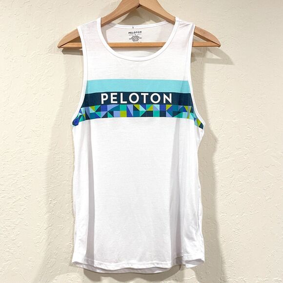 ~ Peloton Sm Spring Geo Tank Slash-Back Top Logo Accents Multicolor Small Womens - Picture 6 of 15